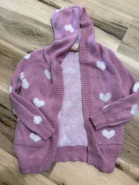 Sweet Stories Girl’s Pink Heart Pattern Knit Cardigan